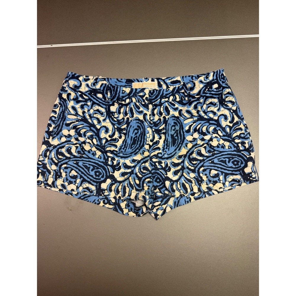 Blue Paisley Batik Print Stretch Cotton Shorts Womens Size 12 Boho Summer
